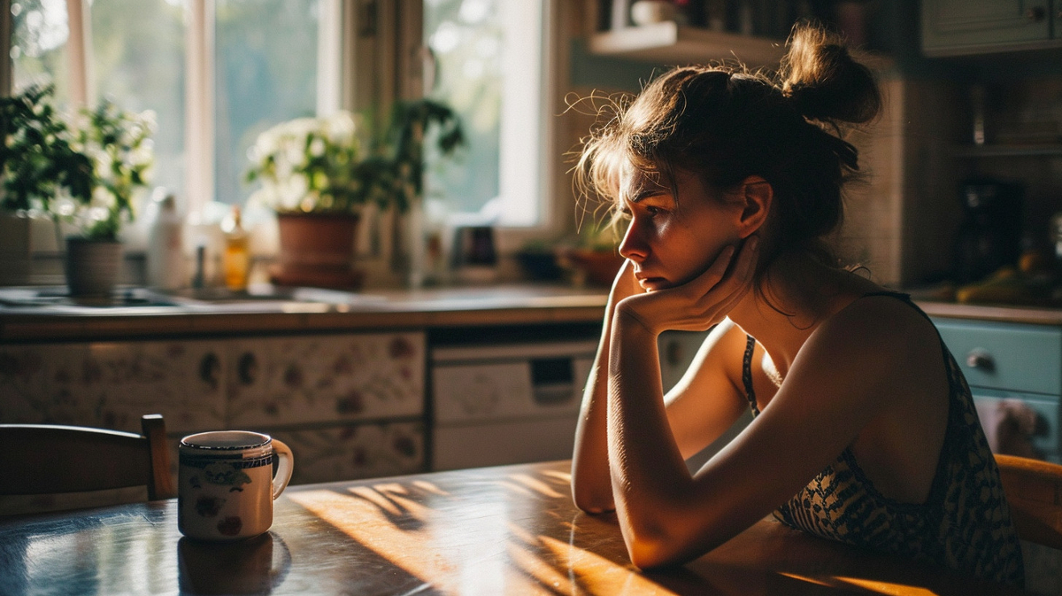 woman feeling anxious sitting at table