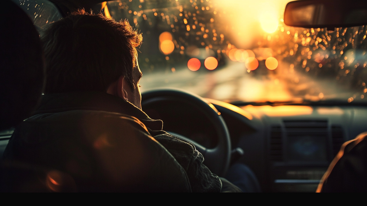 man falling asleep while driving