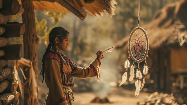 native American girl with dream catcher