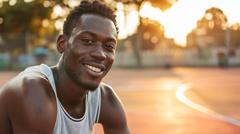 black man smiling at camera in urban setting