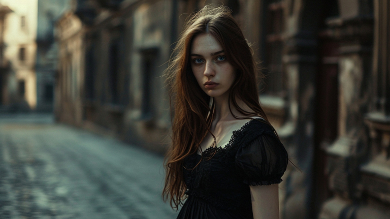 mysterious woman in black dress