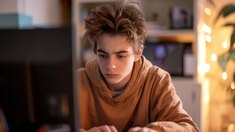 teenage boy looks sadly at computer screen after being blocked