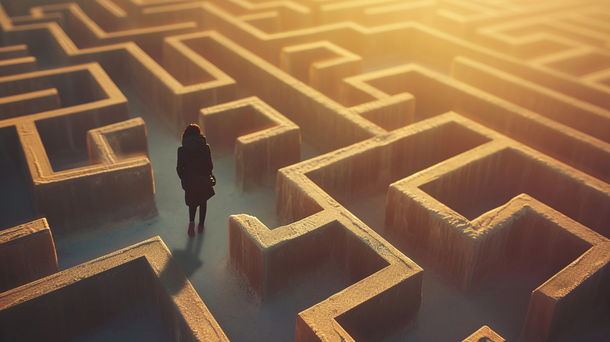 woman standing in the middle of a labyrinth