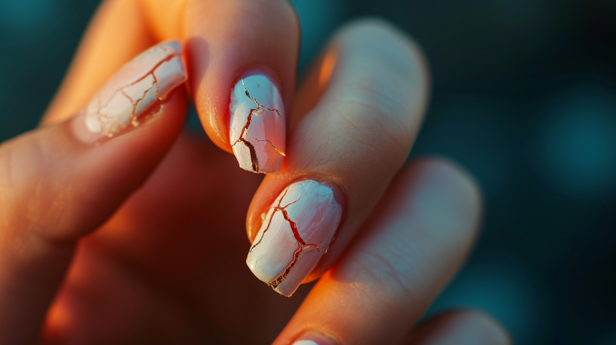 closeup of woman's hand with broken nails