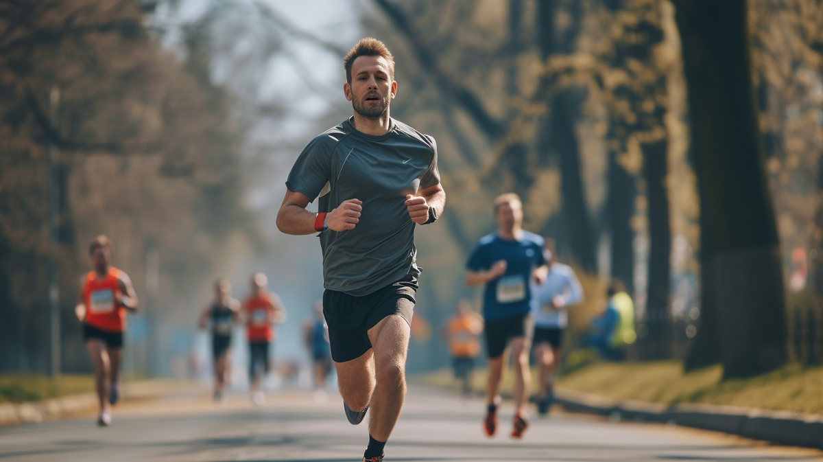 man running in marathon in the street