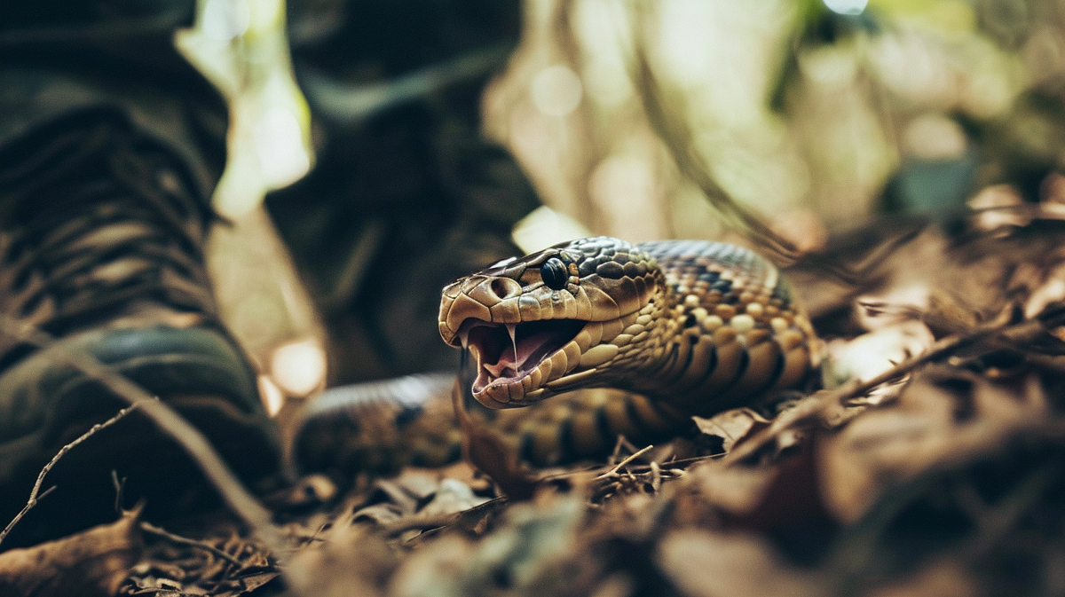 snake ready to bit somebody's legs