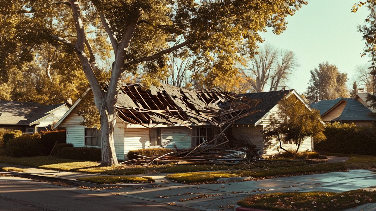 small house with roof collapsing